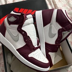 Nike Air Jordan 1 High in White and Burgundy